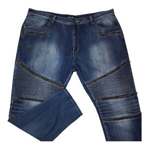 Makobi Mens Denim Jeans 48 X 33 Blue With Zipper Details & Pin Tucks